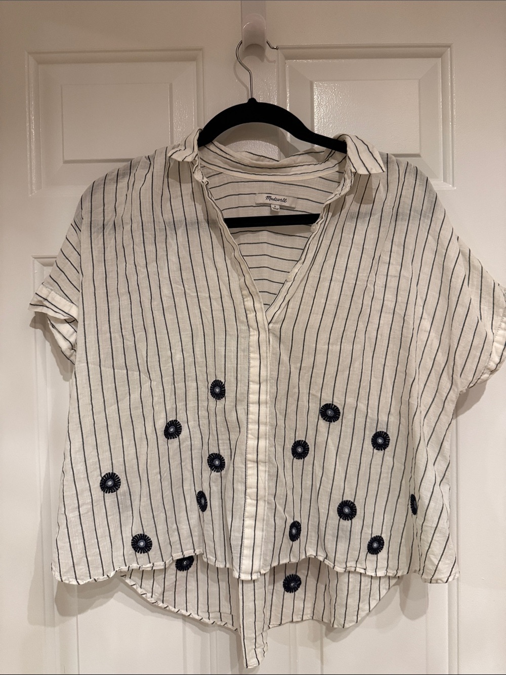 Madewell 100% Cotton Striped Button-Up Top with floral Embroidery